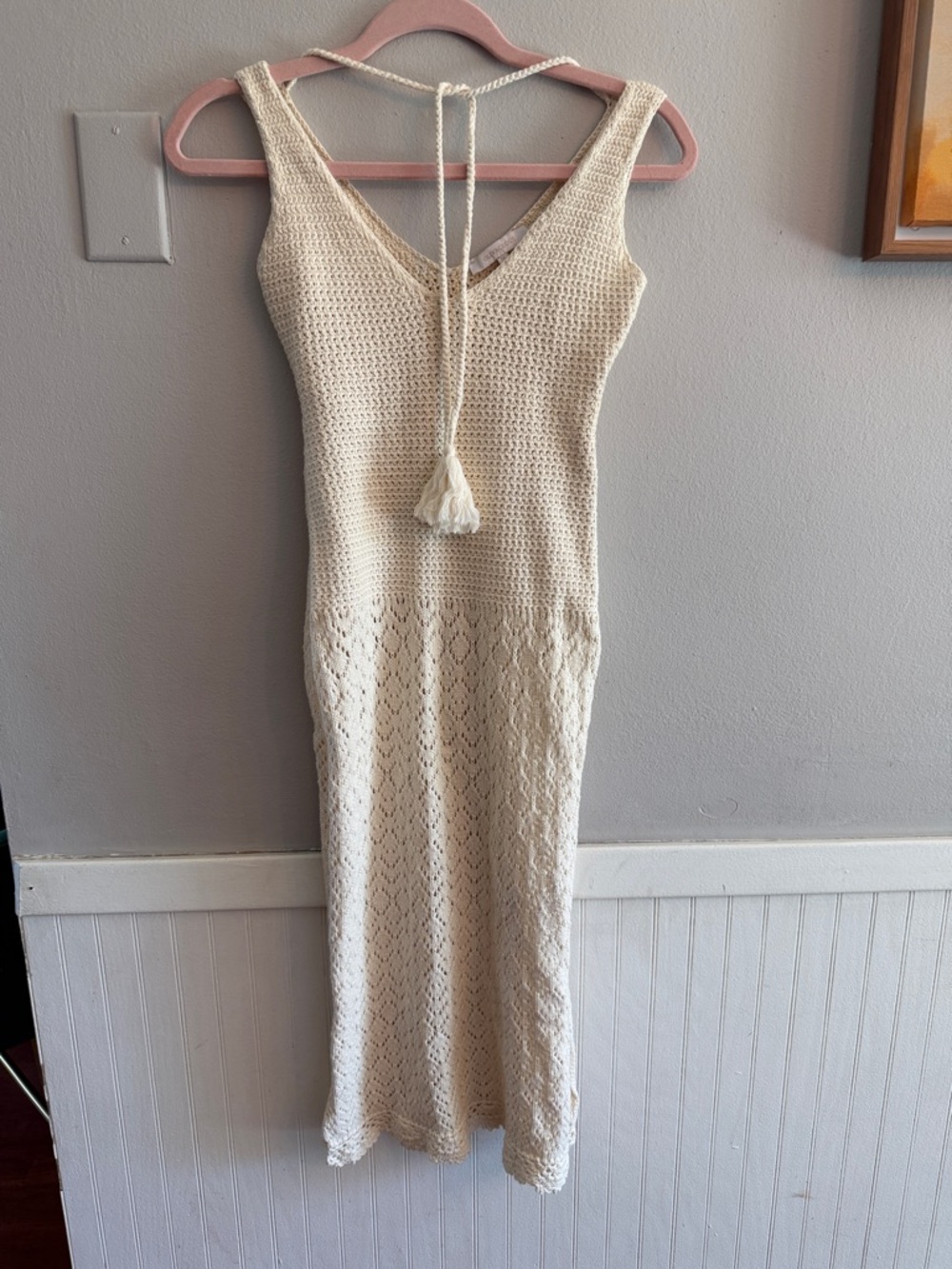 Olivaceous Cream Crochet Tie-Back  Dress